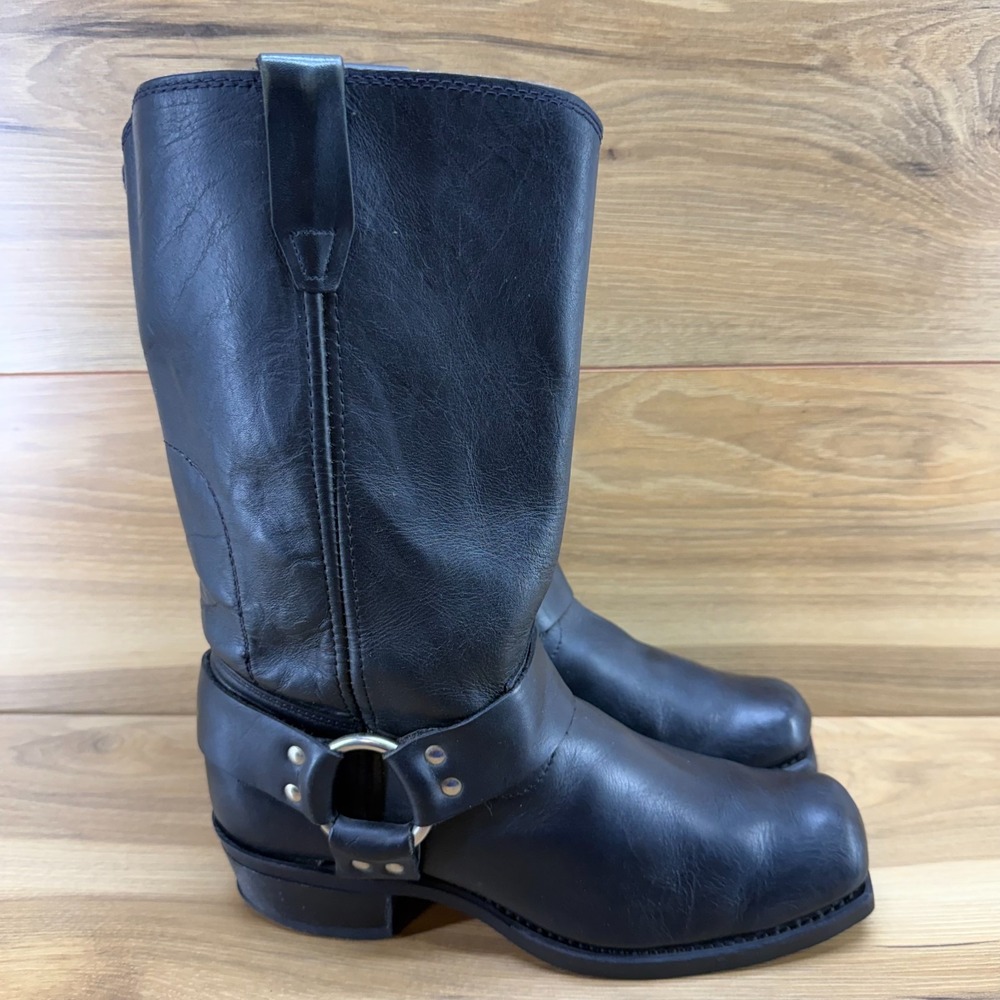 Vintage Harness Biker Boots Womens 9 M Black Leather Vulcan Soles Square Toe